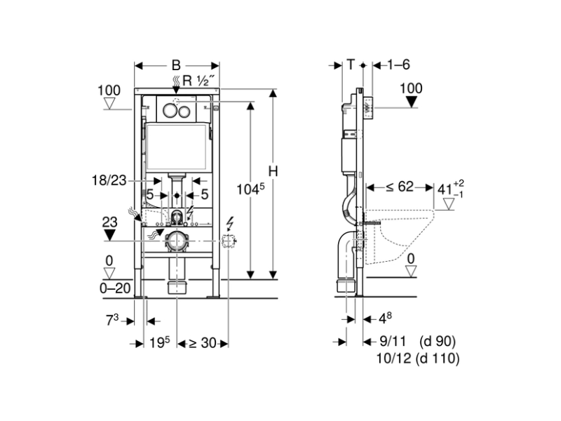 PODOMETNI SPLAKOVALNIK GEBERIT DUOFIX BASIC S TIPKO DELTA 20