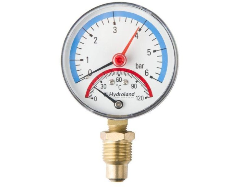 TERMOMANOMETER 80mm 1/2'' 0-2,5B 0-120°C