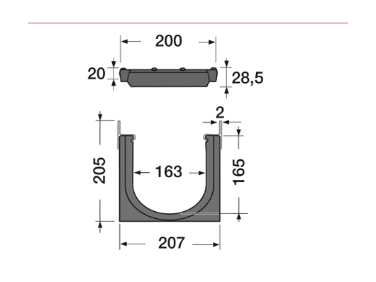 HD-PP KANALETA 1M, ŠIRINA 150mm z dvema rešekama 0,5m iz duktil-železa C250