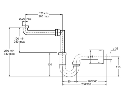 S SIFON ZA UMIVALNIK ZAMAKNJEN PVC  1 1/4 -32