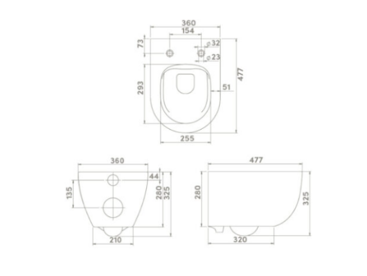 WC ŠKOLJKA  CeraStyle BELLA 48  RIMLESS - brez roba