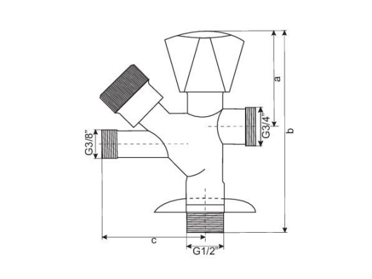 KOTNI VENTIL KOMBINIRAN 1/2''X3/4''X3/8''