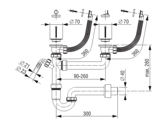 SIFON ZA POMIVALNO KORITO DVOJNI