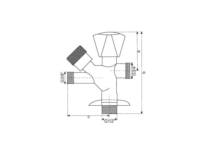 KOTNI VENTIL KOMBINIRAN 1/2''X3/4''X3/8''