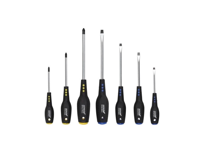 Komplet 7 kosov izvijačev, CrV, magnetna konica, gumijast ročaj