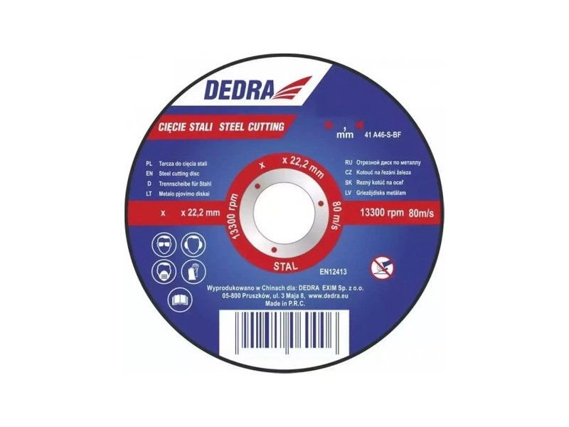 Disk za rezanje jekla, ploščato središče 115x1,0x22,2