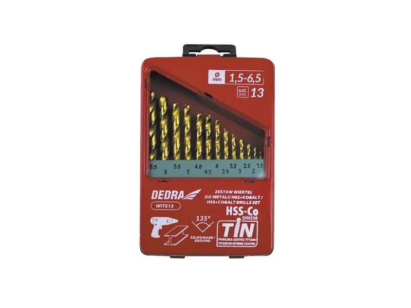 Komplet 13 kosov vrtalnikov za kovino HSS+kobalt+TiN, 135°