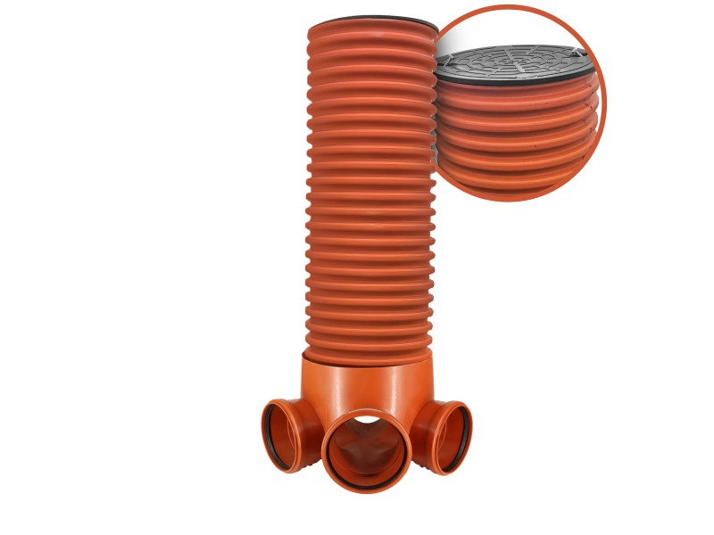 KANALIZACIJSKI JAŠEK 315 TROJNI Z PRIKLJUČKI 160 VIŠINE 1M IN ČRNIM POKROVOM