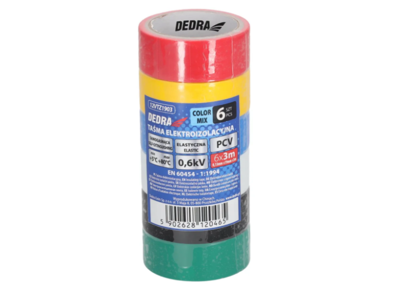 Izolacijski trak PVC mešanica barv 6pcs 19mmx3m, thickn.0, 13mm