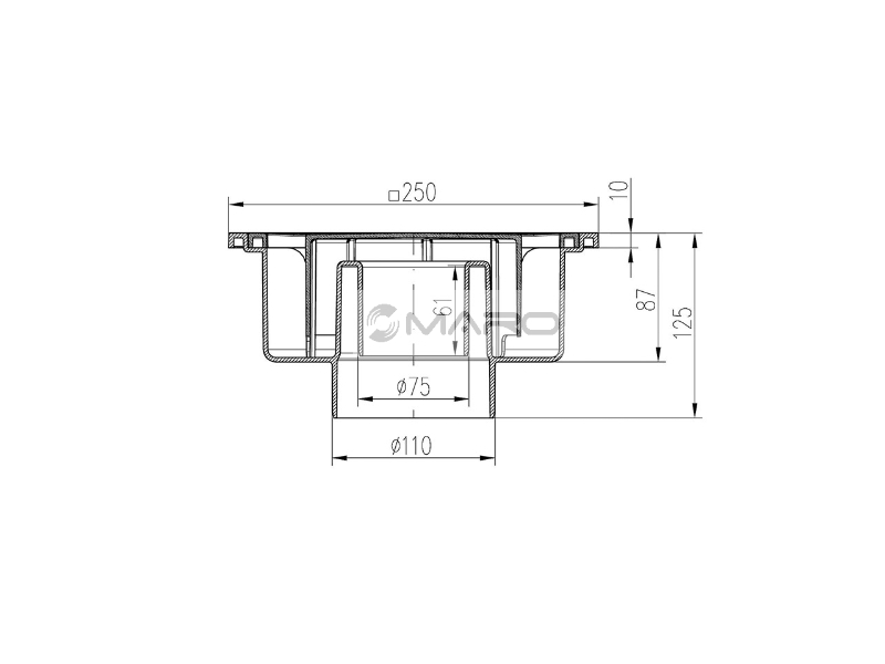 TALNI SIFON  250 x 250  Z PRKLJUČKI 75-110