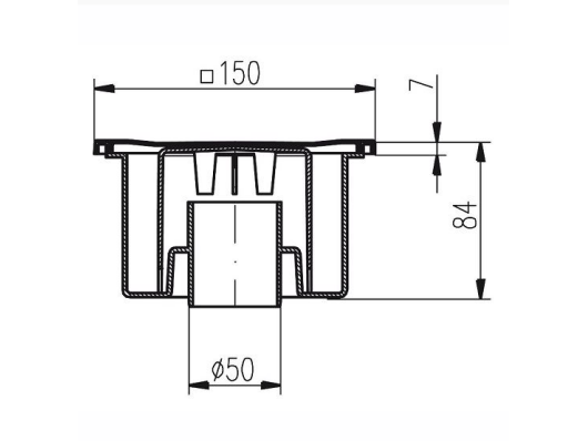 TALNI SIFON  VRTIKALNI ODTOK DN 50 INOX PLOŠČA