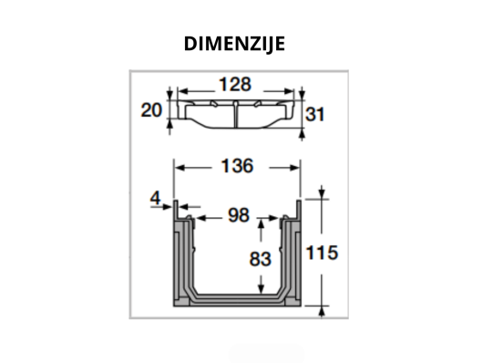 KANALETA 1M Š=130mm - B125 POLIAMIDNA REŠETKA