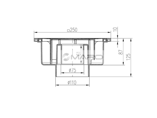 TALNI SIFON  250 x 250  Z PRKLJUČKI 75-110