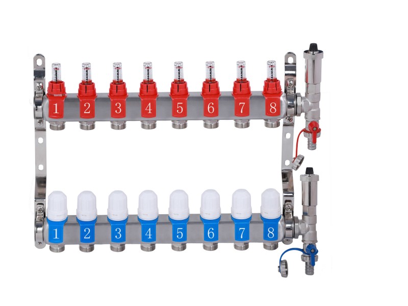 RAZDELILEC INOX ZA TALNO OGREVANJE Z MERILCI PRETOKA 8 VEJ